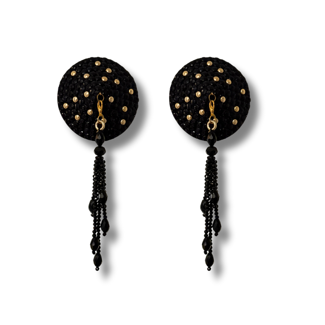 COQUETTE Black and Gold  Pasties with Removable Tassels (2pcs)
