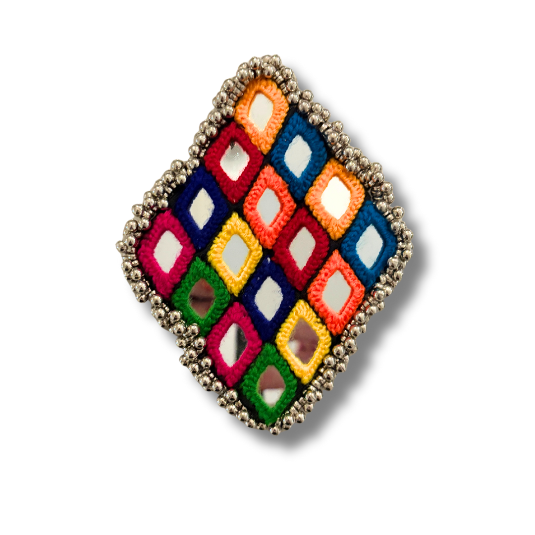 CASSIE Diamond-Shaped Nipple Pasties (2pcs) with Mirrored, Silver Beads and Multicolour Accents