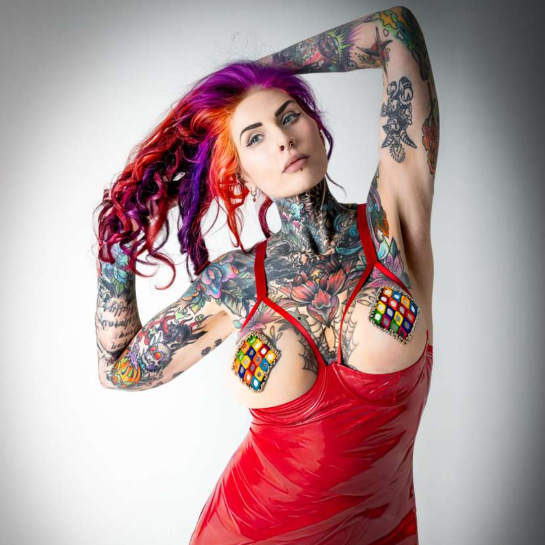 CASSIE Diamond-Shaped Nipple Pasties (2pcs) with Mirrored, Silver Beads and Multicolour Accents