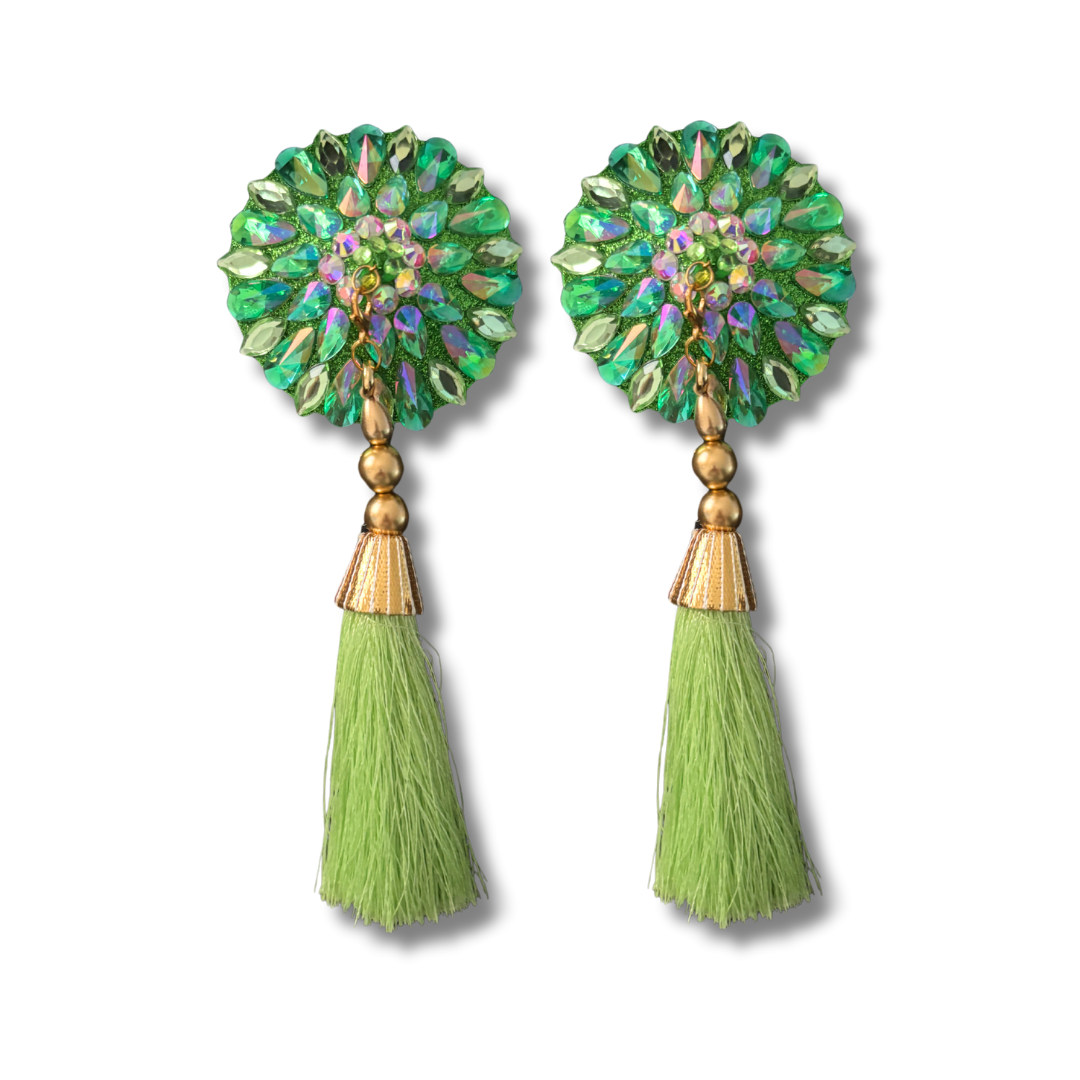 GLAM D'OLIVE Pasties – Dirty Martini x Appeeling Green Gem Pasties (2pcs) With Tassels - 2 sizes!