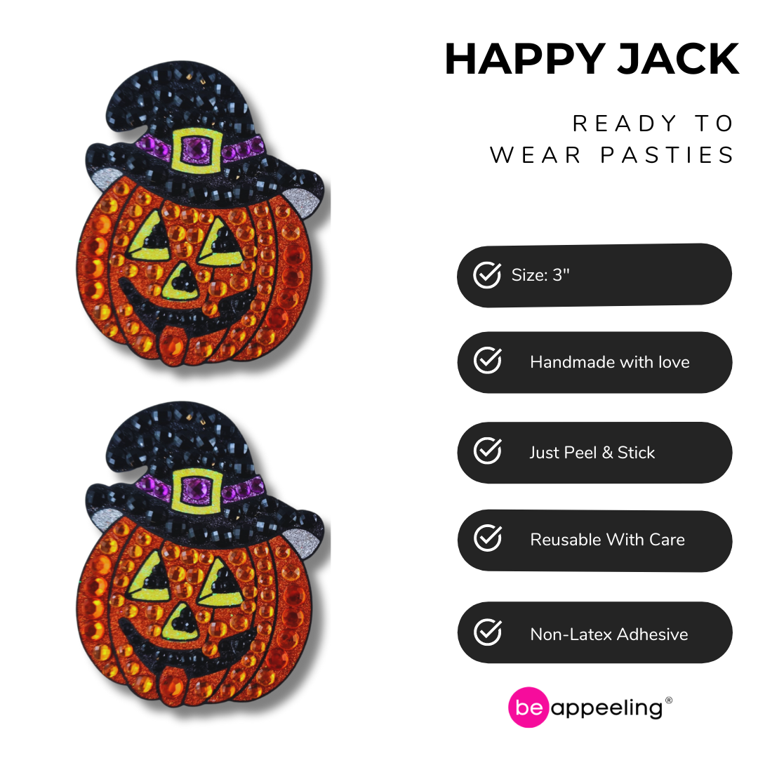 HAPPY JACK Pumpkin Nipple Pasties, Covers (2pcs) in Orange and Black Glitter and Gems