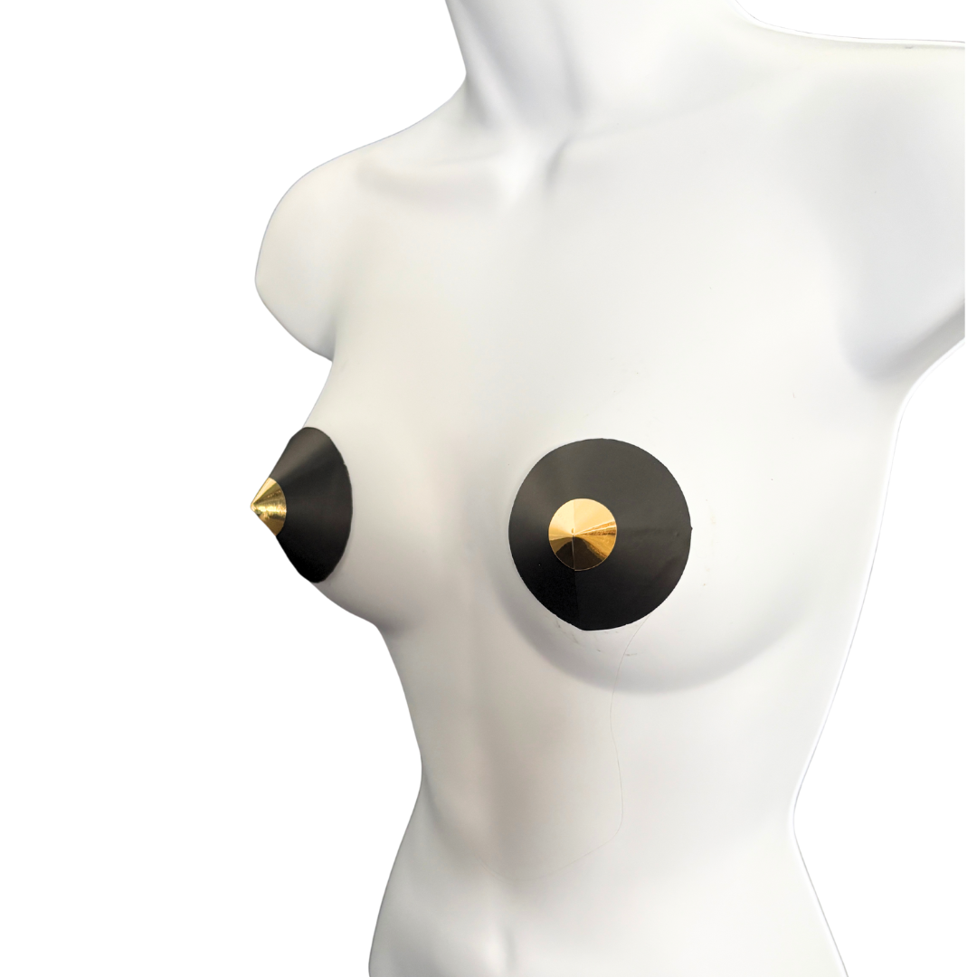 POINTELLE Black Faux Leather and Metallic Finish Conical Nipple Pasties, Pasty (2pcs)