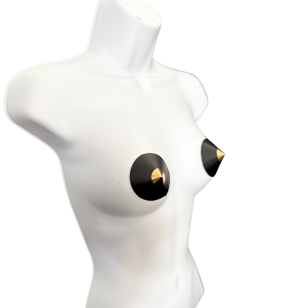 POINTELLE Black Faux Leather and Metallic Finish Conical Nipple Pasties, Pasty (2pcs)