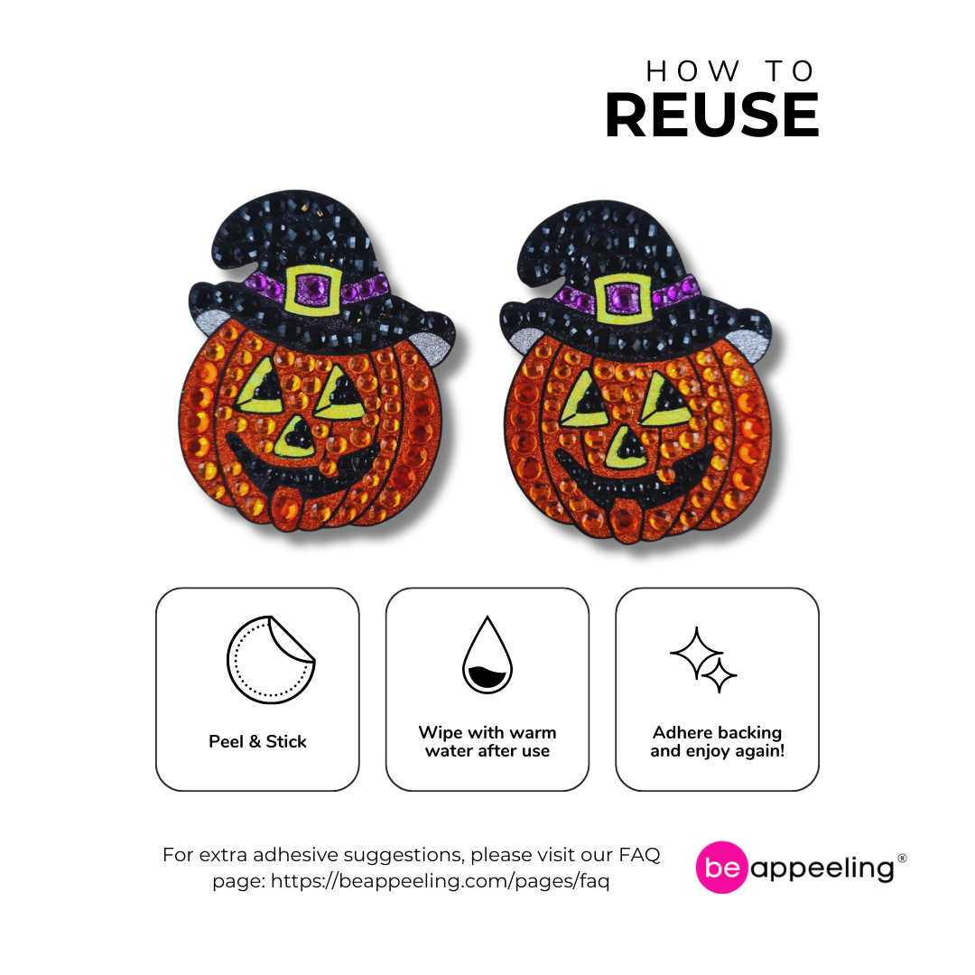 HAPPY JACK Pumpkin Nipple Pasties, Covers (2pcs) in Orange and Black Glitter and Gems