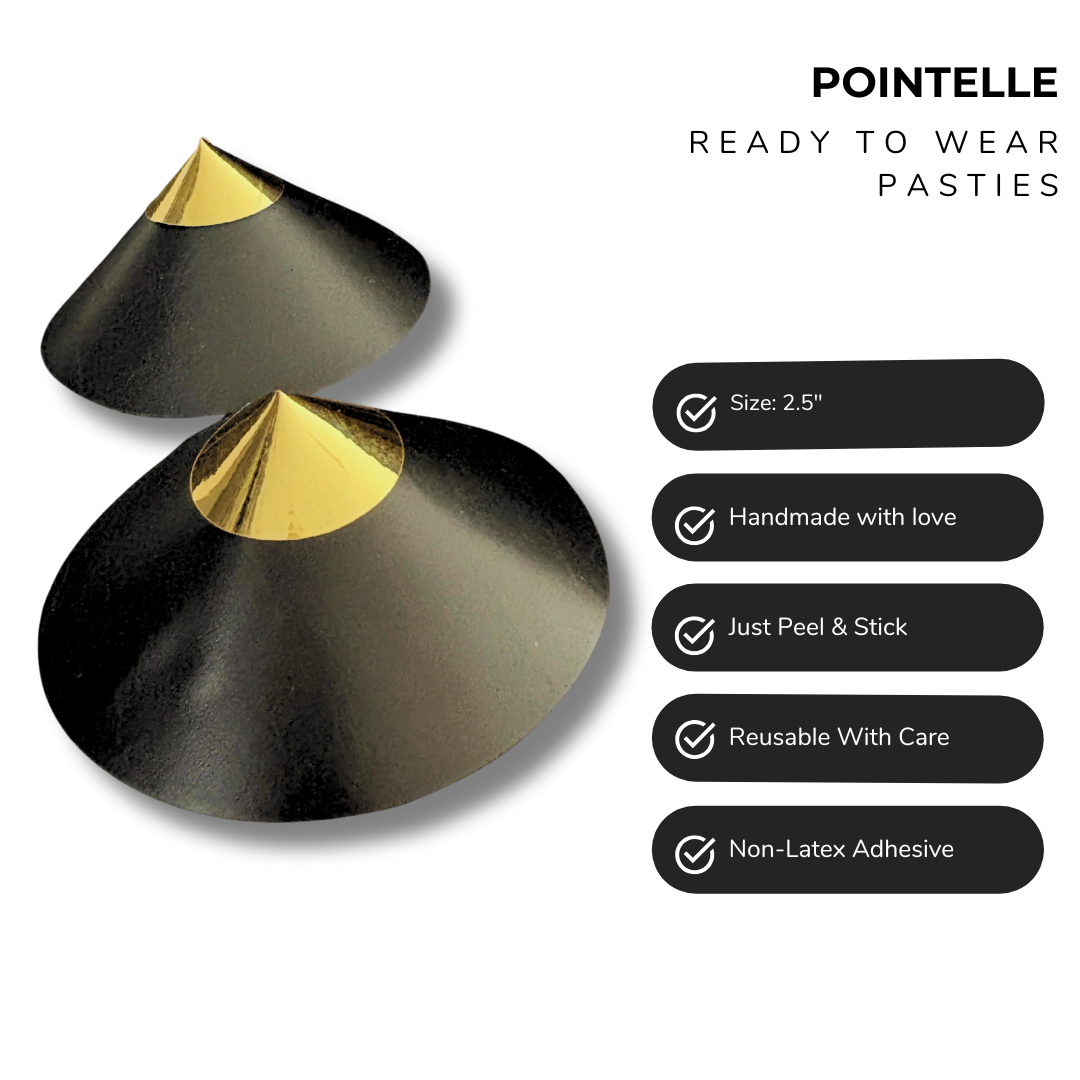 POINTELLE Black Faux Leather and Metallic Finish Conical Nipple Pasties, Pasty (2pcs)