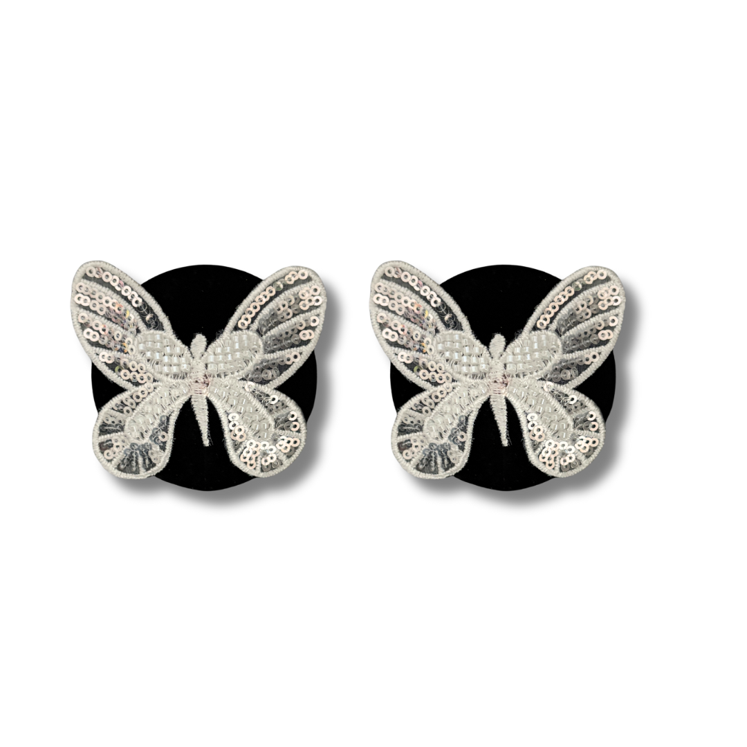 BELLA BUTTERFLY Black Velvet and White Lace Nipple Pasties, Pasty (2pcs) - With Removable Tassels