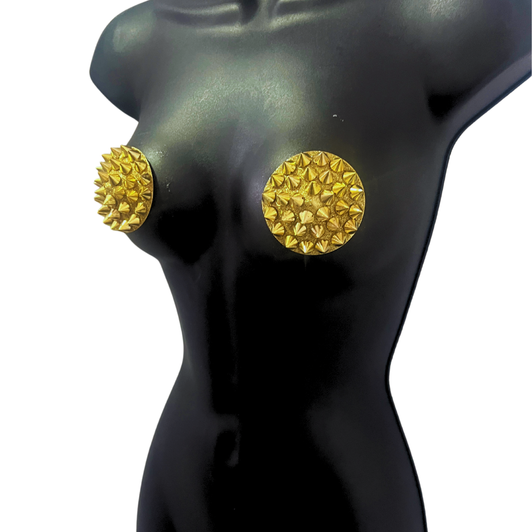 SPIKE Gold Glitter and Gold Spike Pasties Nipple Covers (2pcs)