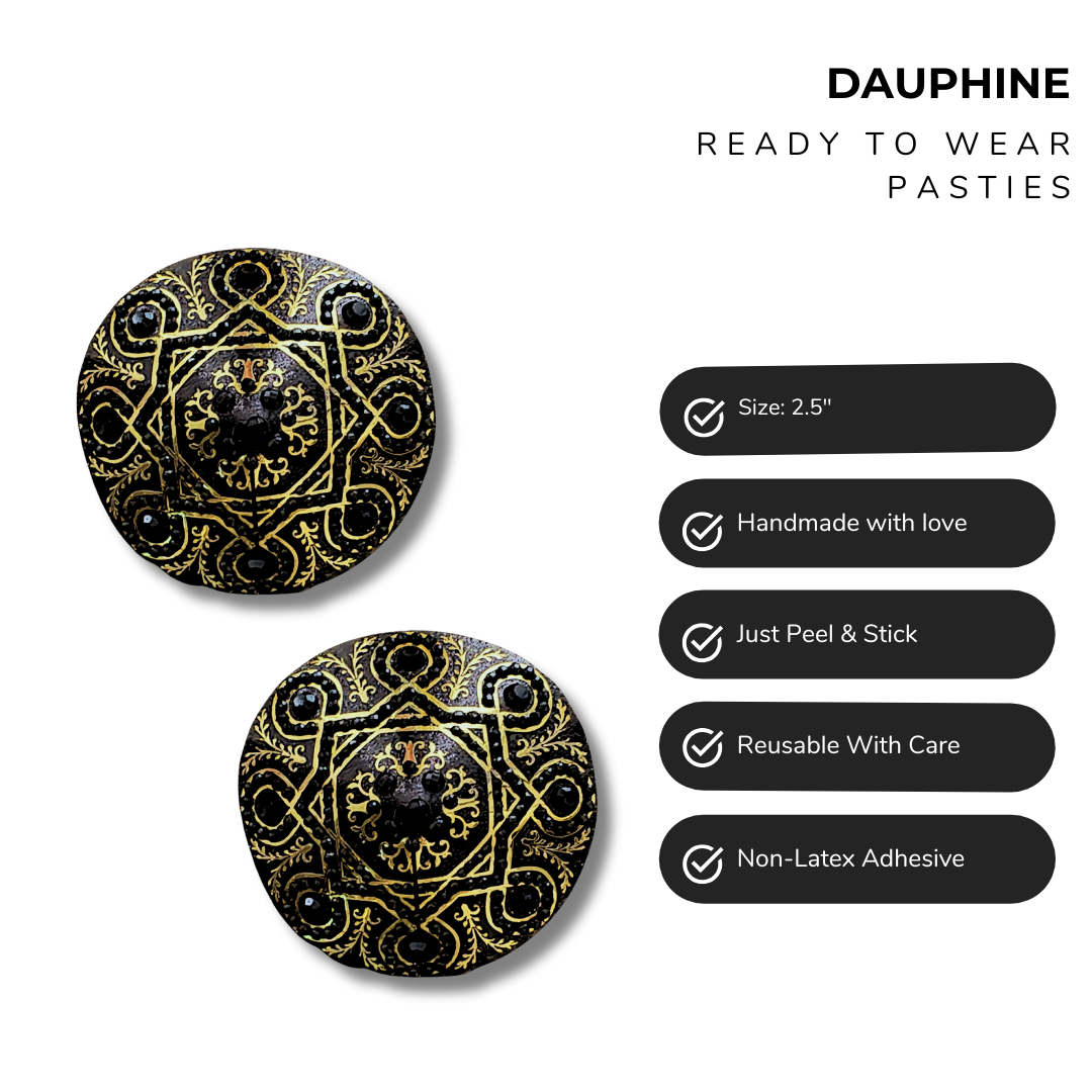DAUPHINE Gold & Black Intricate Design Pasties, Nipple Covers (2pcs)