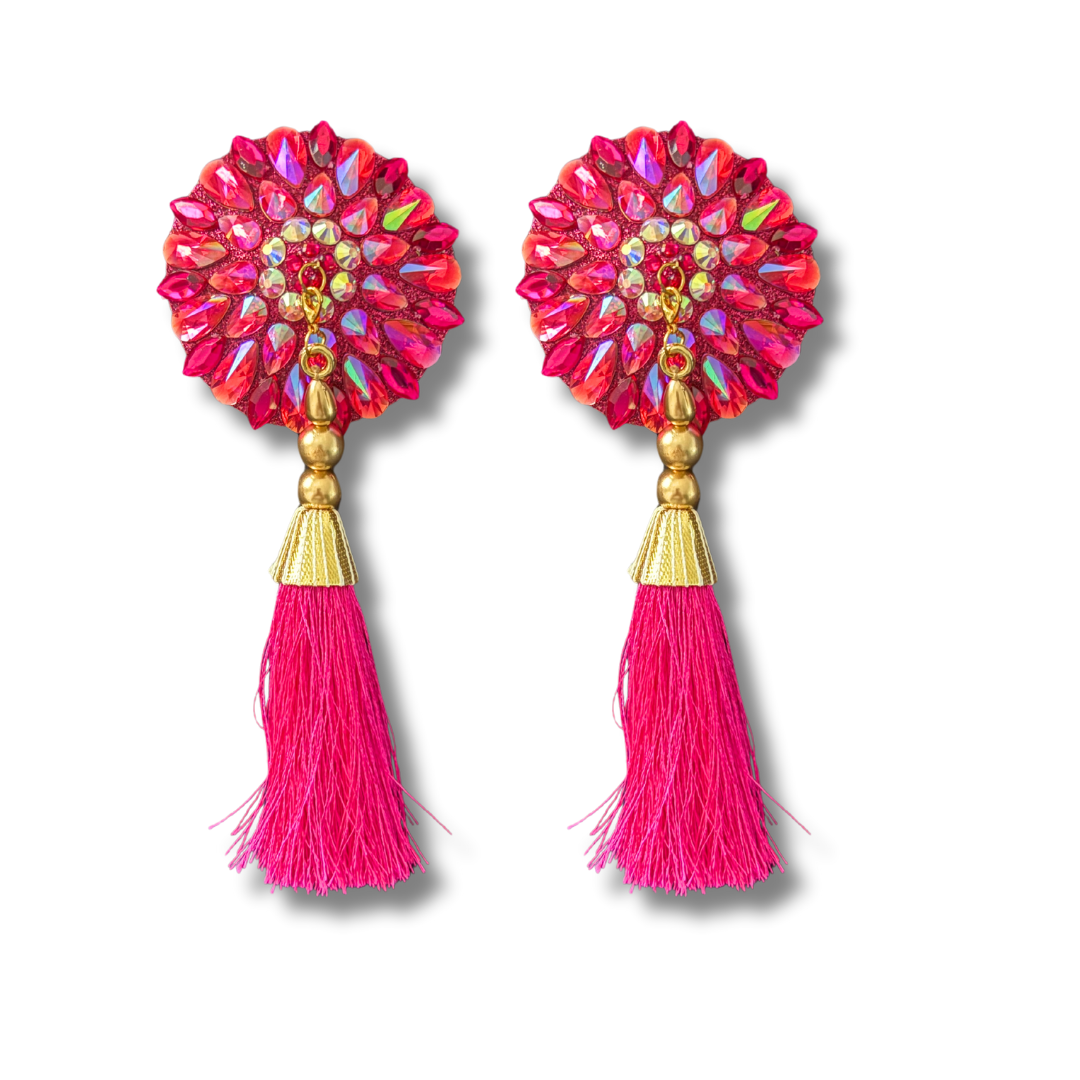 GLAM DU ROSÉ Pasties – Dirty Martini x Appeeling Pink Gem Pasties with Tassels (2pcs) 2 sizes!