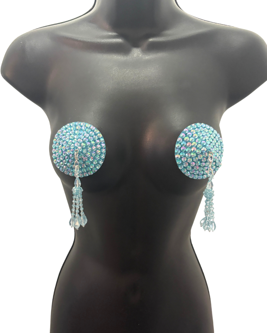 DITA VON TEESE Liberteese Aquamarine Shimmering Crystal Pasties with Removable Tassels (2pcs)