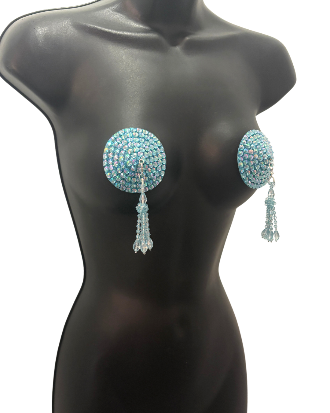 DITA VON TEESE Liberteese Aquamarine Shimmering Crystal Pasties with Removable Tassels (2pcs)