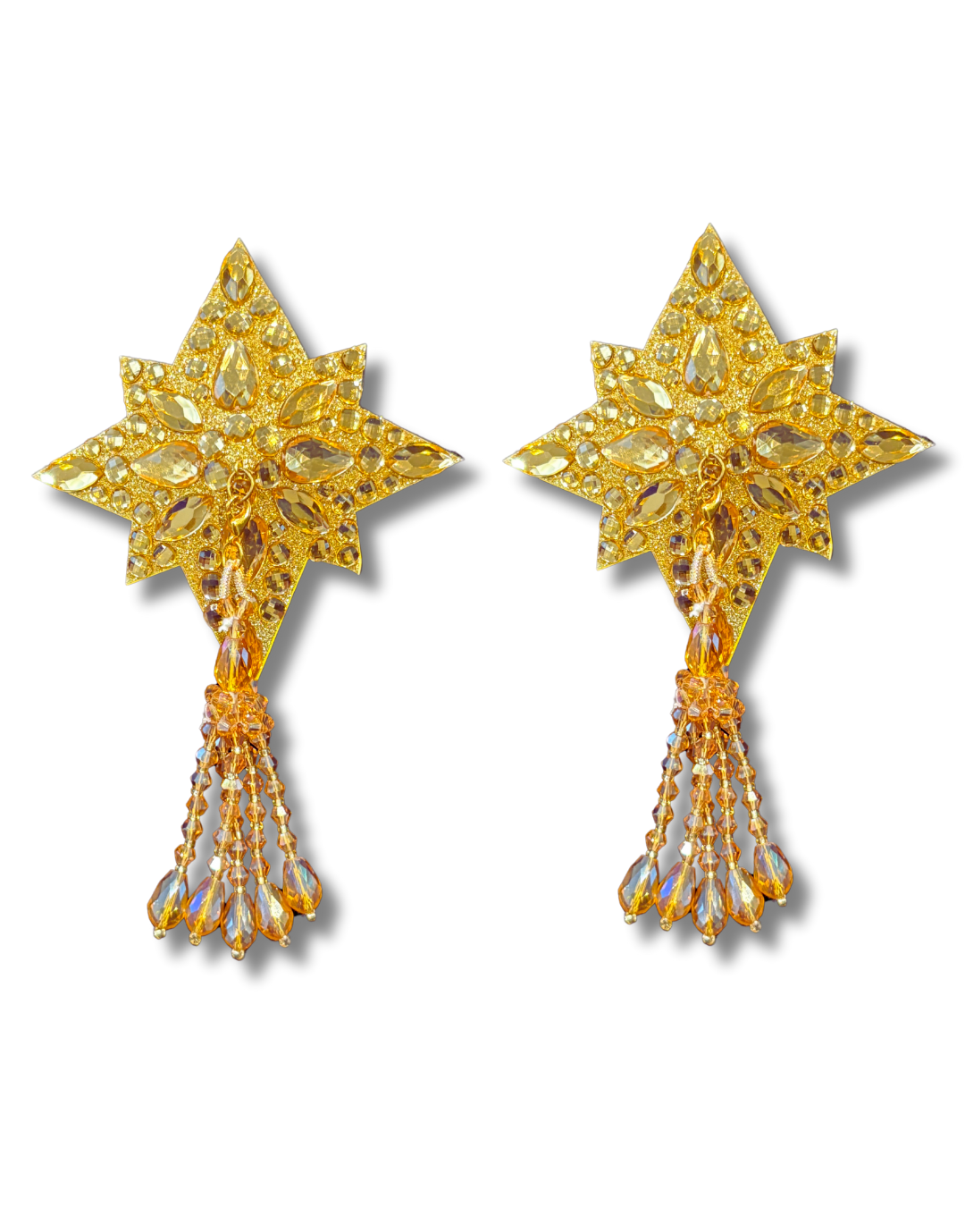 DITA VON TEESE Starla Shimmering Gold Star Crystal Pasties with Removable Hand-Beaded Tassels (2pcs)
