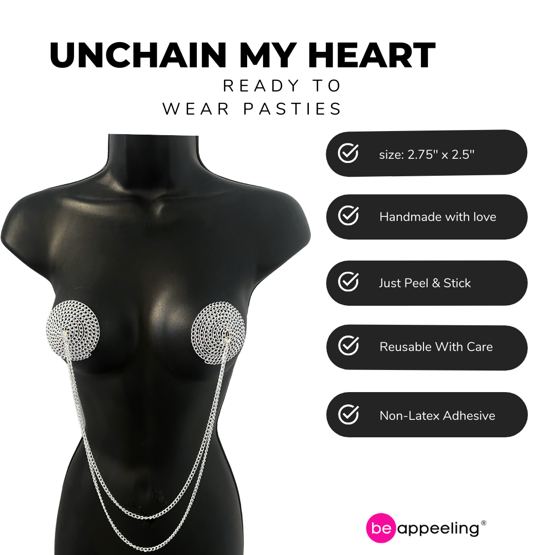 UNCHAIN ​​MY HEART Silver Chain Nipple Pasty avec chaîne amovible (3pcs)