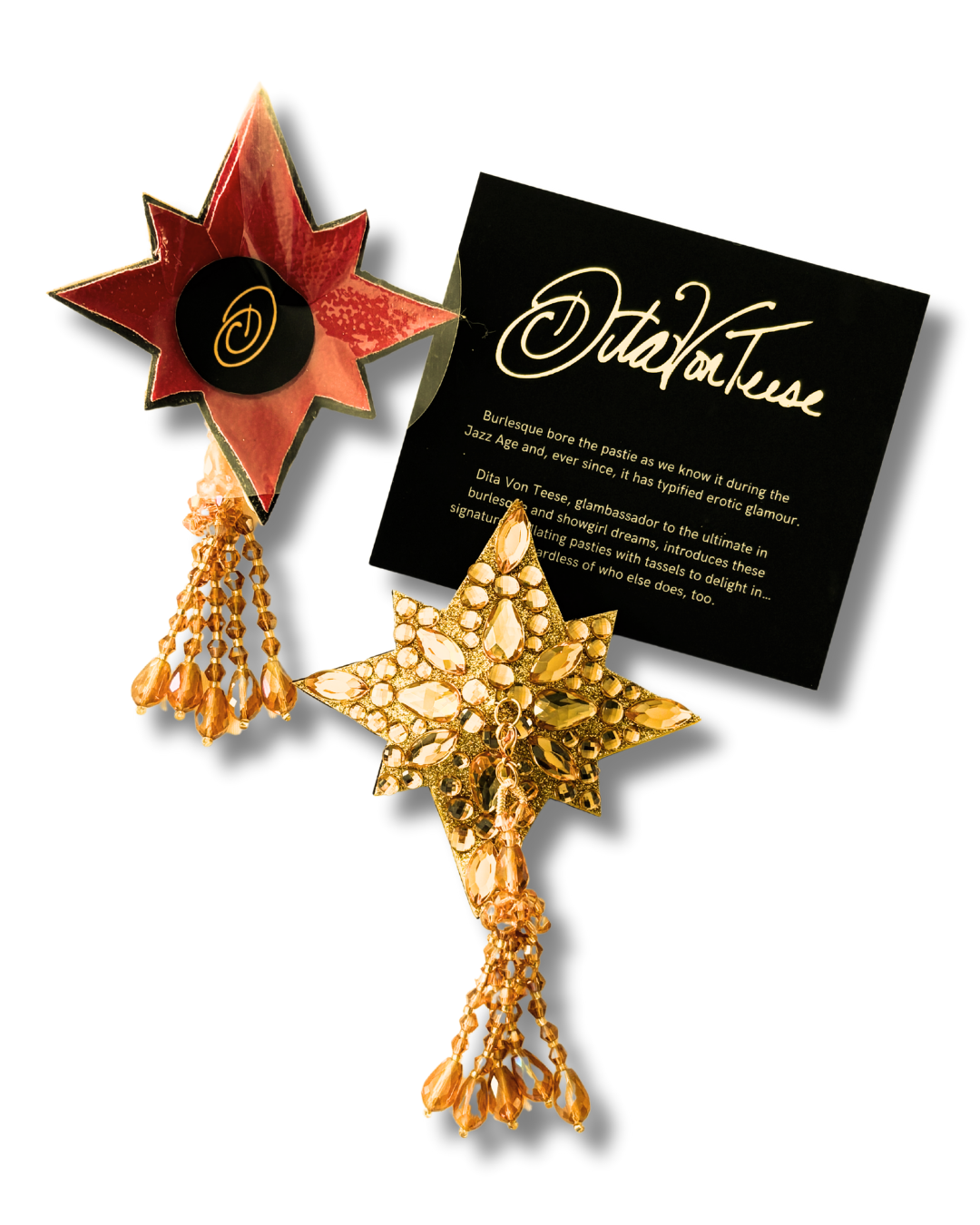 DITA VON TEESE Starla Shimmering Gold Star Crystal Pasties with Removable Hand-Beaded Tassels (2pcs)
