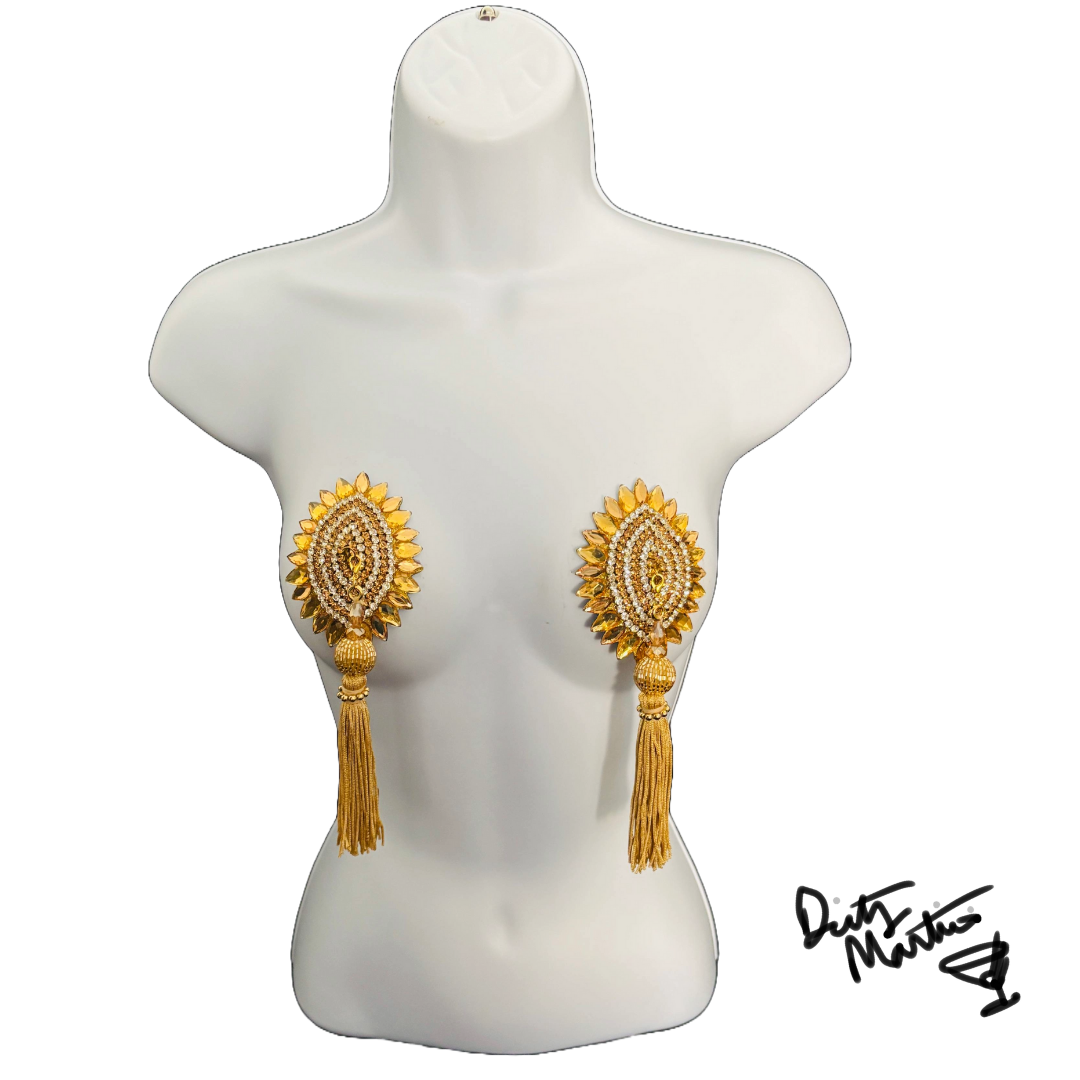 GLAMTINI Dirty Martini x Appeeling Gold & Silver Oval Pasties with Removable Tassels (2 pcs)