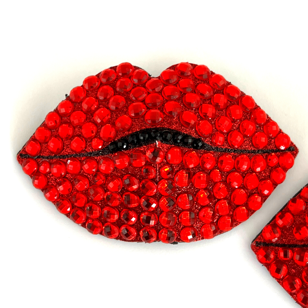 HOT LIPS Red Glitter Lips Pezón Pasties, Cubiertas (2pcs) para Festivales Raves de Lencería Burlesque