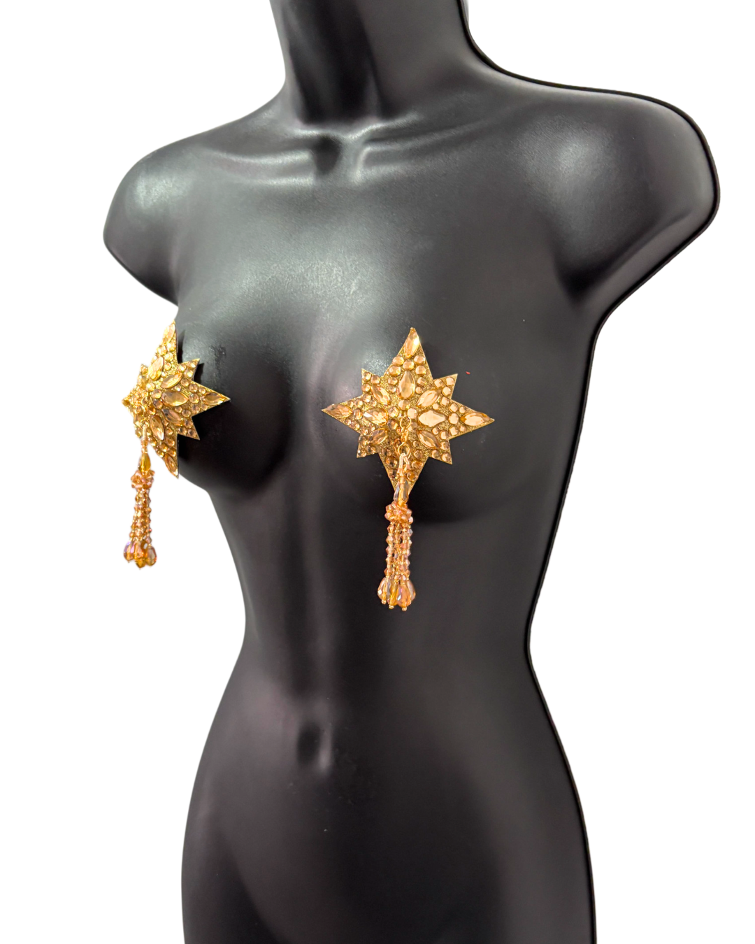 DITA VON TEESE Starla Shimmering Gold Star Crystal Pasties with Removable Hand-Beaded Tassels (2pcs)
