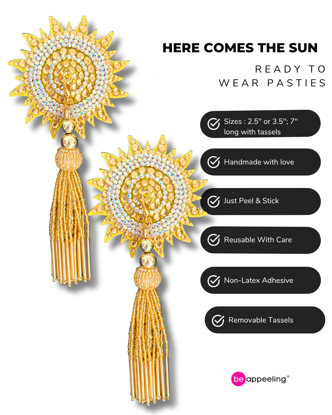 HERE COMES THE SUN  Dirty Martini x Appeeling Sun Pasties with Removable Tassels