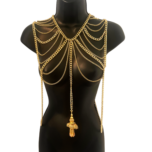 DIVA DIVINE Handmade Gold Chain Beaded body chain with Beaded Tassel