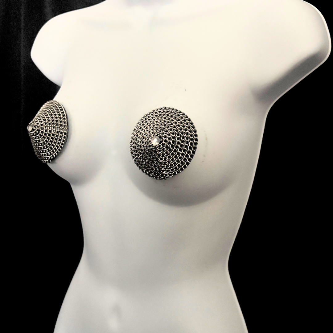 LUXOR Silver Chain and Gem Conical Pasties, Nipple Covers (2pcs)