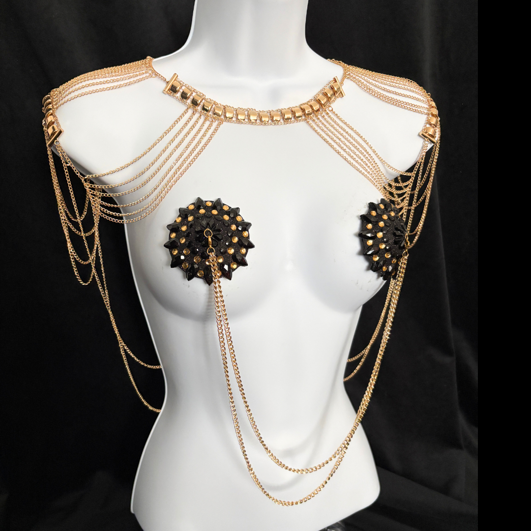GOLDEN COLLAR Collar de cadena de oro / Joyería corporal para festivales de lencería Rave Burlesque