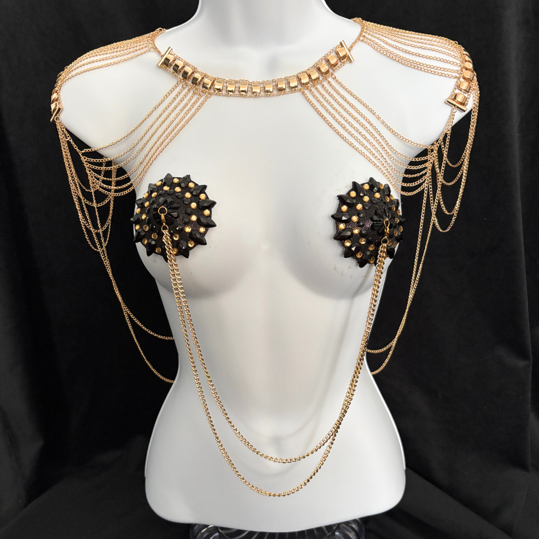 GOLDEN COLLAR Collar de cadena de oro / Joyería corporal para festivales de lencería Rave Burlesque