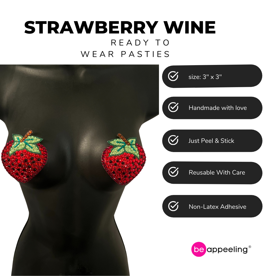 STRAWBERRY WINE Strawberry, Reusable Gem Nipple Pasties, Pasty (2pcs)