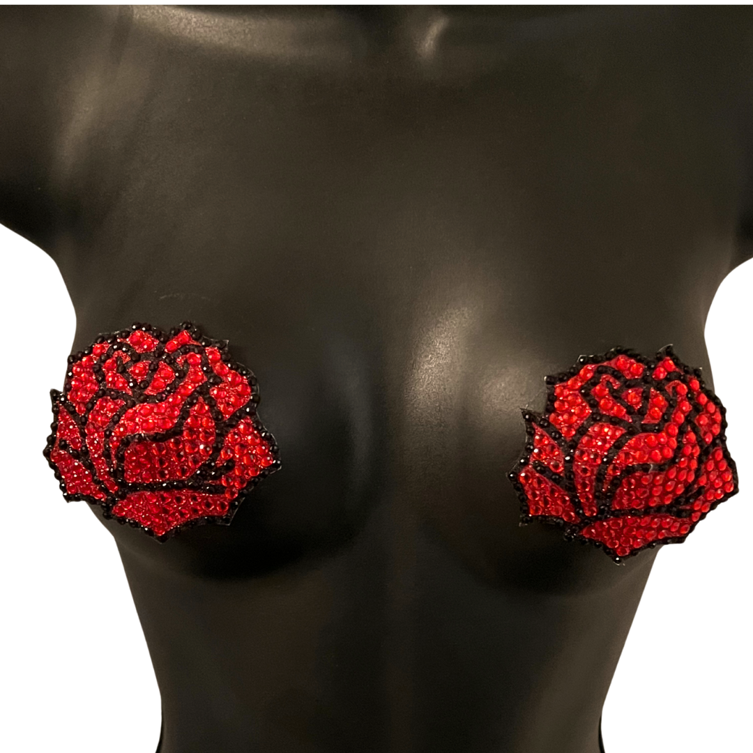 ROSEDALE Red Rose, Reusable Gem Nipple Pasties, Pasty (2pcs)