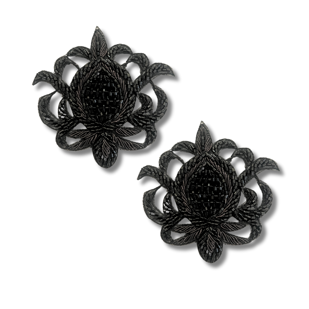 JOSEPHINE Silver or Black - Beaded and Embroidered Intricate Nipple Pasties Covers (2pcs)