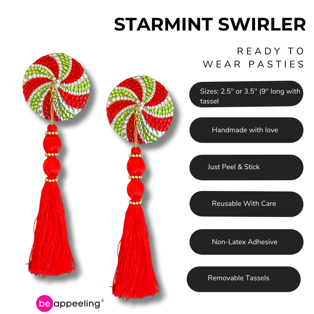 SPEARMINT SWIRLER  Holiday Candy Dirty Martini x Appeeling Nipple Pasties with  Removable Tassels (2 pcs)