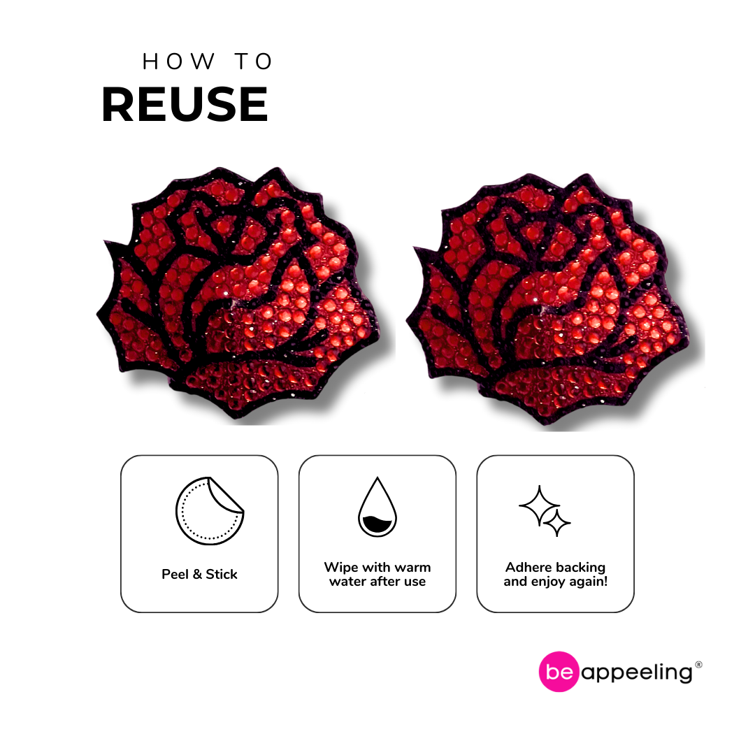 ROSEDALE Red Rose, Reusable Gem Nipple Pasties, Pasty (2pcs)