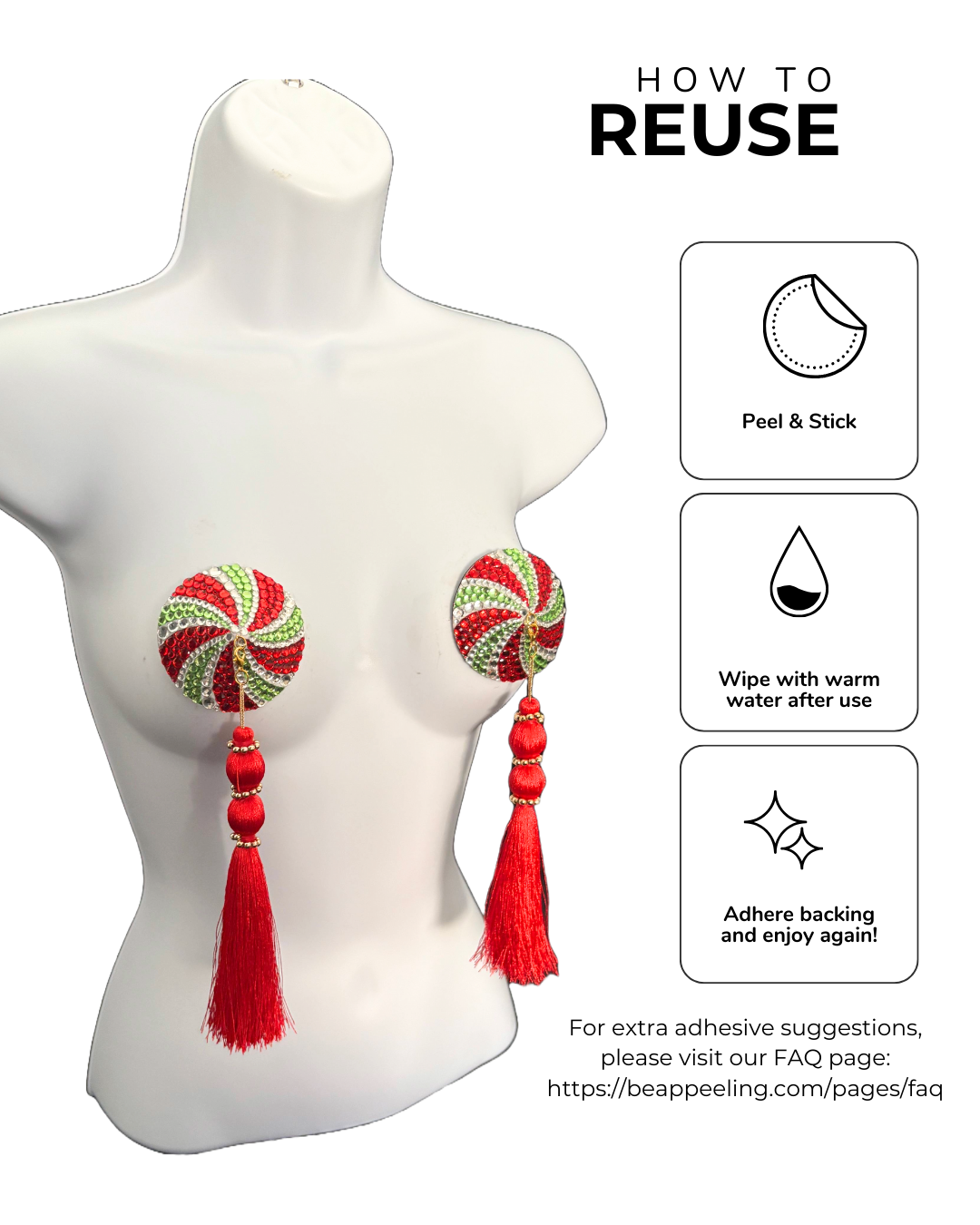 SPEARMINT SWIRLER  Holiday Candy Dirty Martini x Appeeling Nipple Pasties with  Removable Tassels (2 pcs)