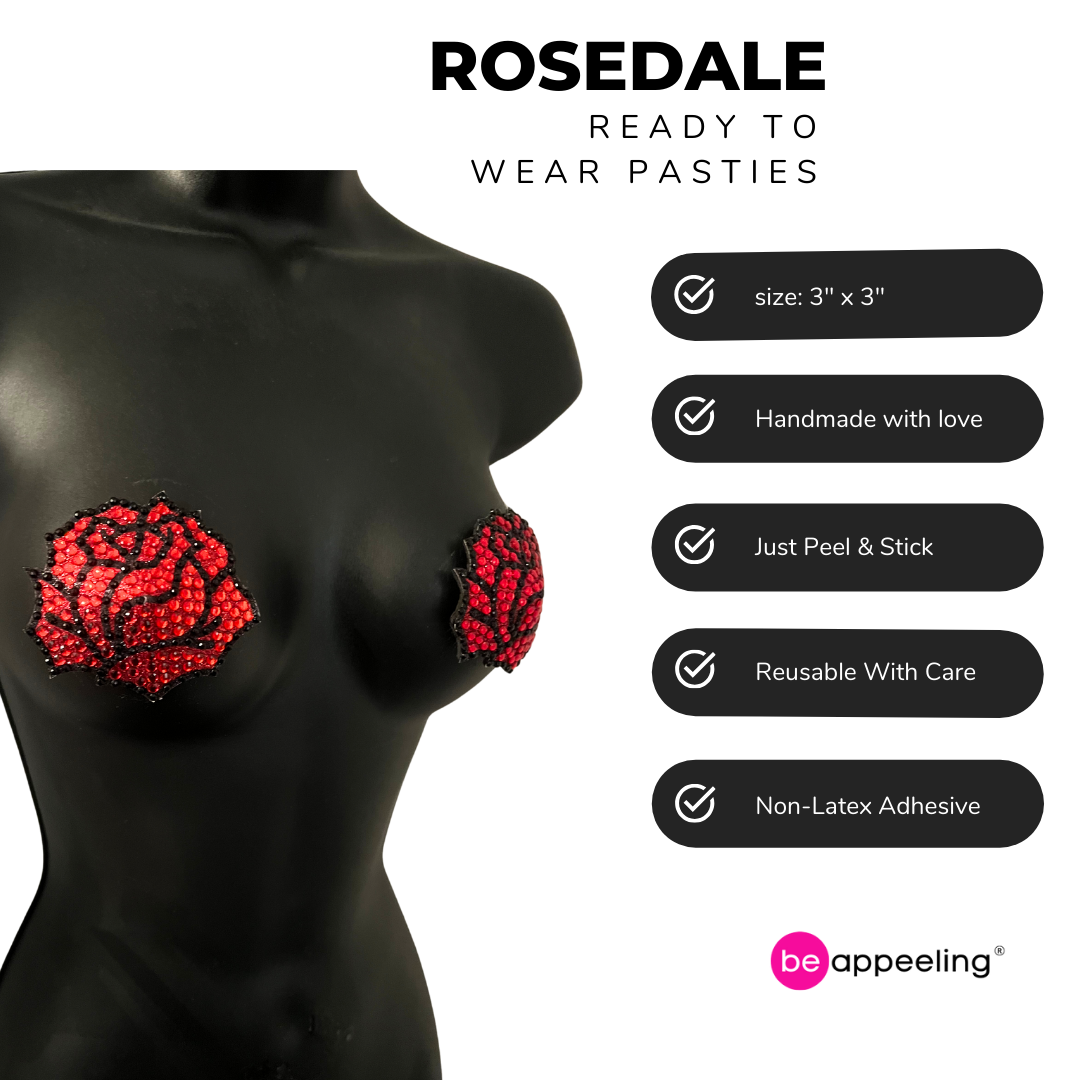 ROSEDALE Red Rose, Reusable Gem Nipple Pasties, Pasty (2pcs)
