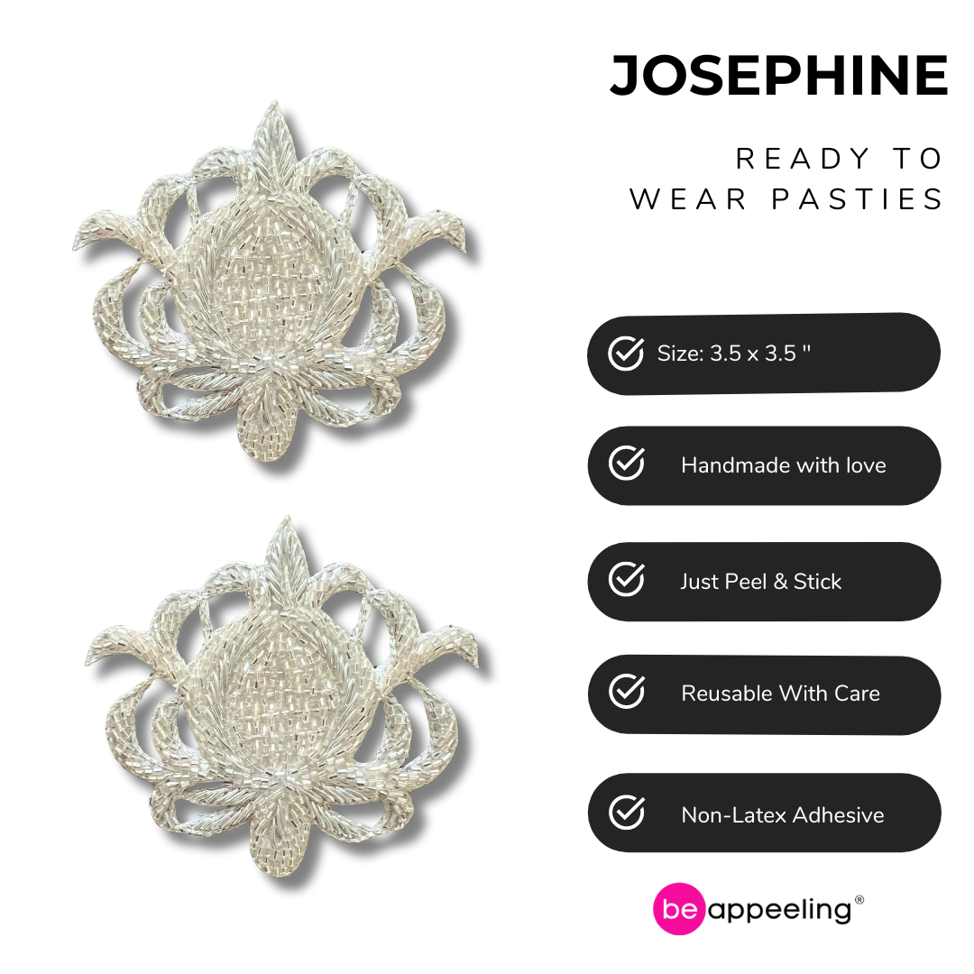 JOSEPHINE Silver - Beaded and Embroidered Intricate Nipple Pasties Covers (2pcs)