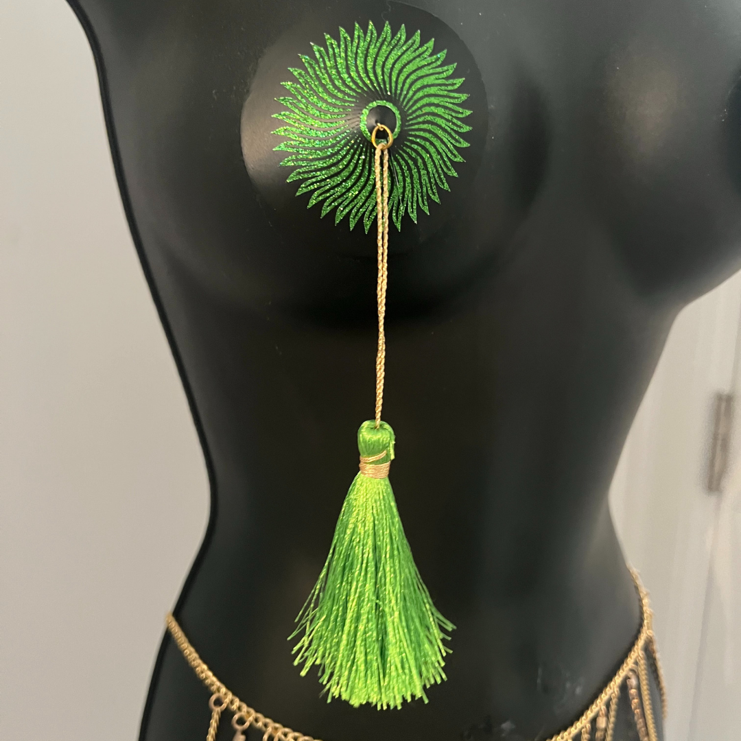 GREEN GODDESS BUNDLE 2 Pairs of Gorgeous Green Nipple Pasties, Covers (4pcs)  for Lingerie Carnival Burlesque Rave