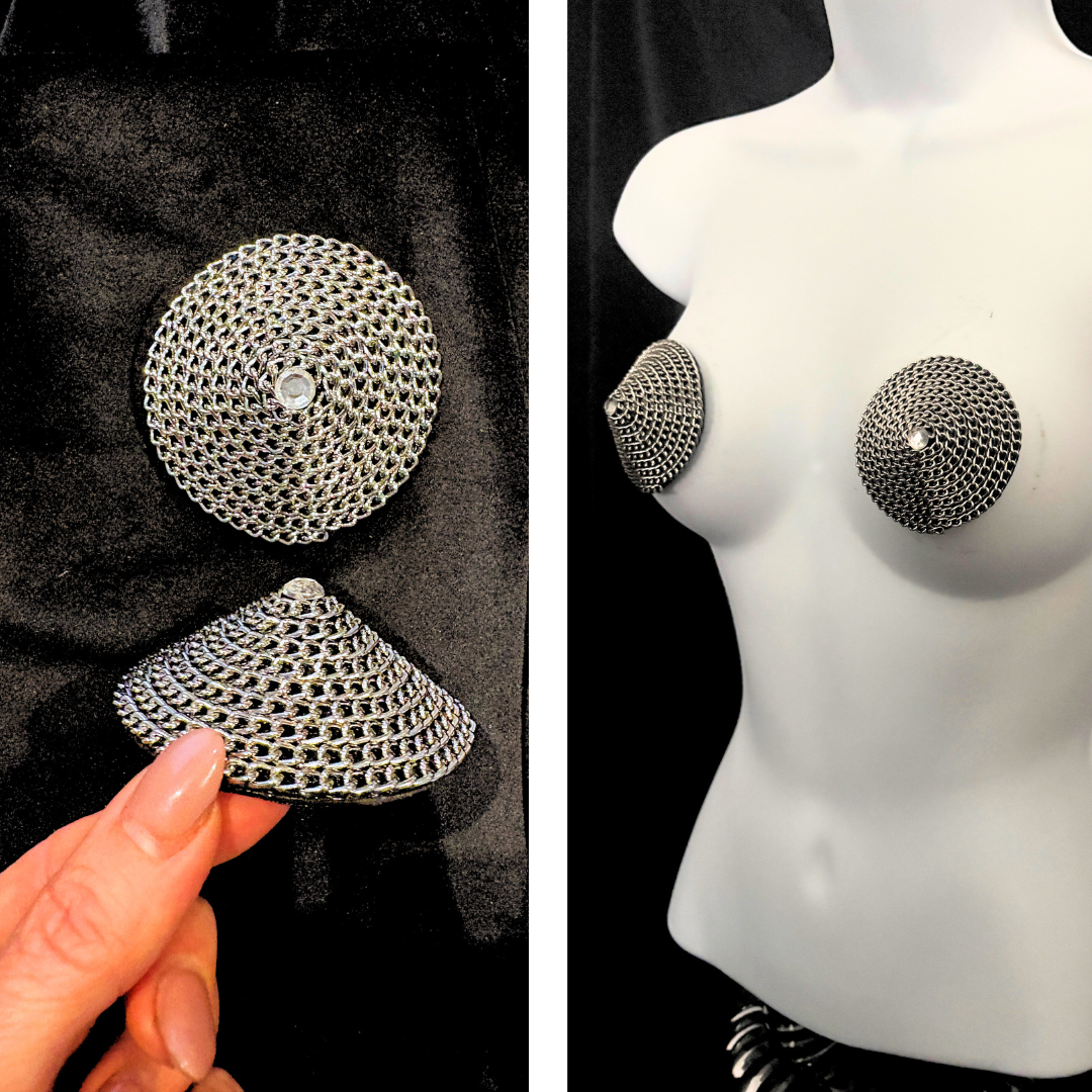 LUXOR Silver Chain and Gem Conical Pasties, Nipple Covers (2pcs)
