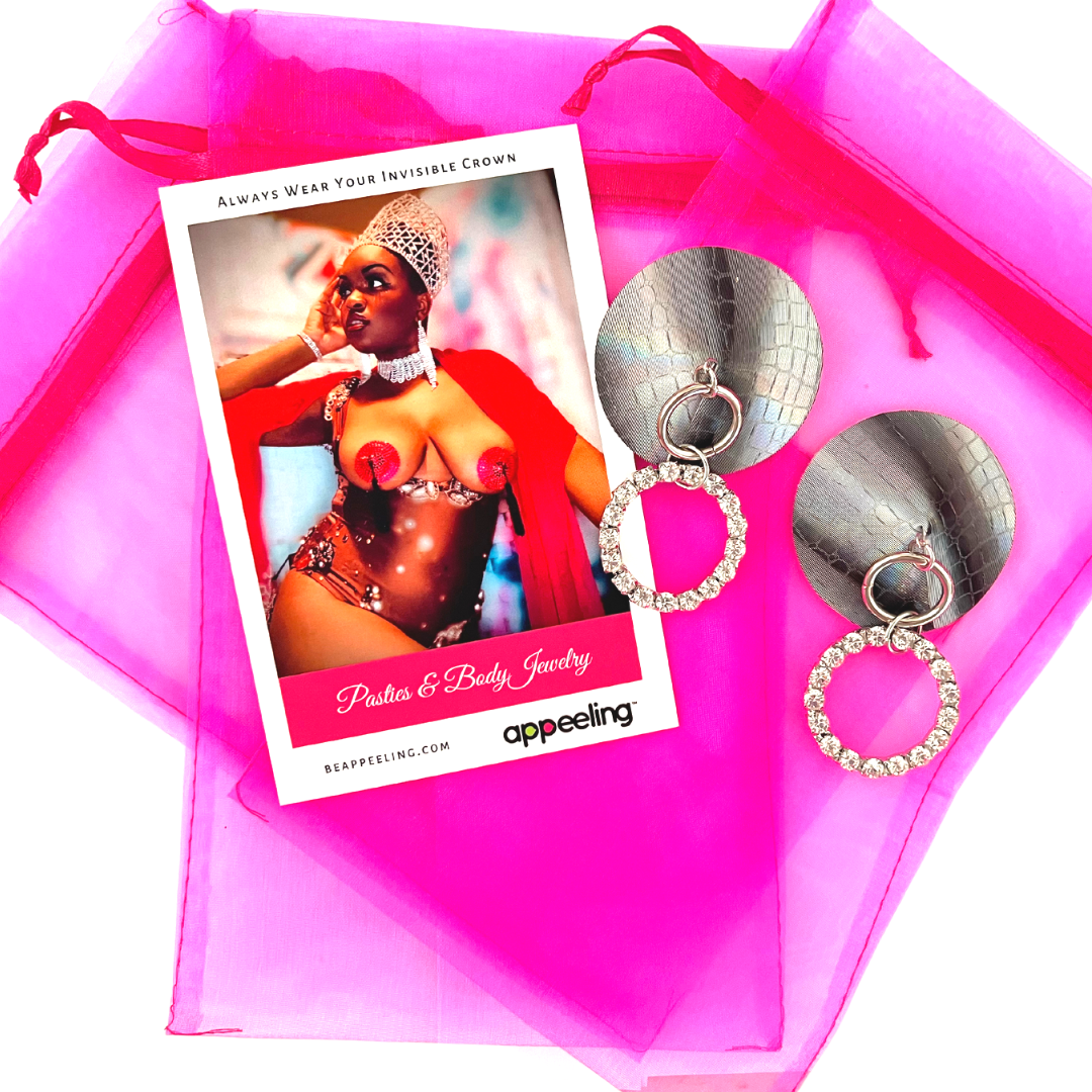 DIRTY MARTINI Pâte à tétons en argent et strass, couverture (2 pièces) avec pompon circulaire en strass pour lingerie burlesque, raves et festivals