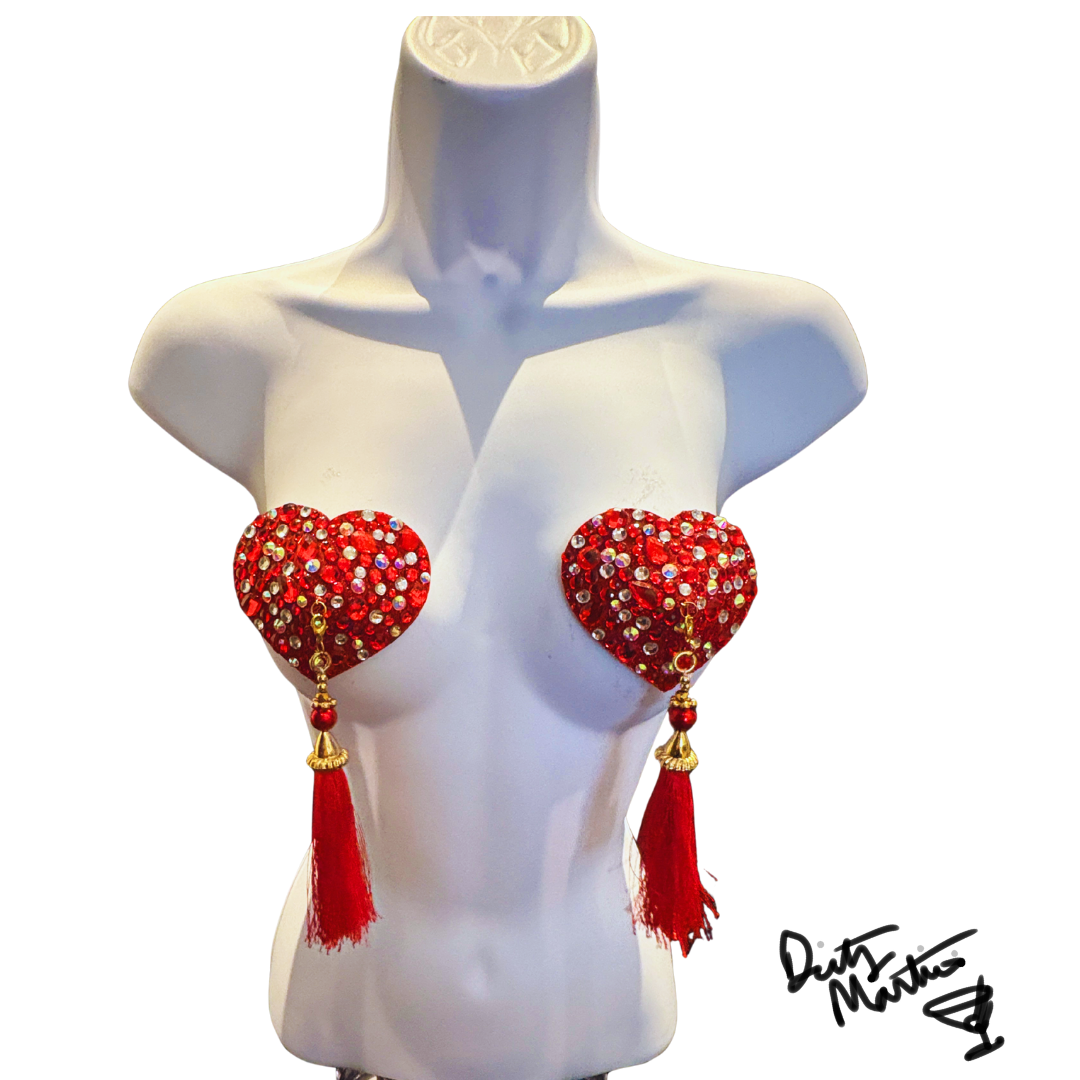 QUEEN OF HEARTS Dirty Martini x Appeeling Gem HEART Pasties with removable tassels (2pcs)