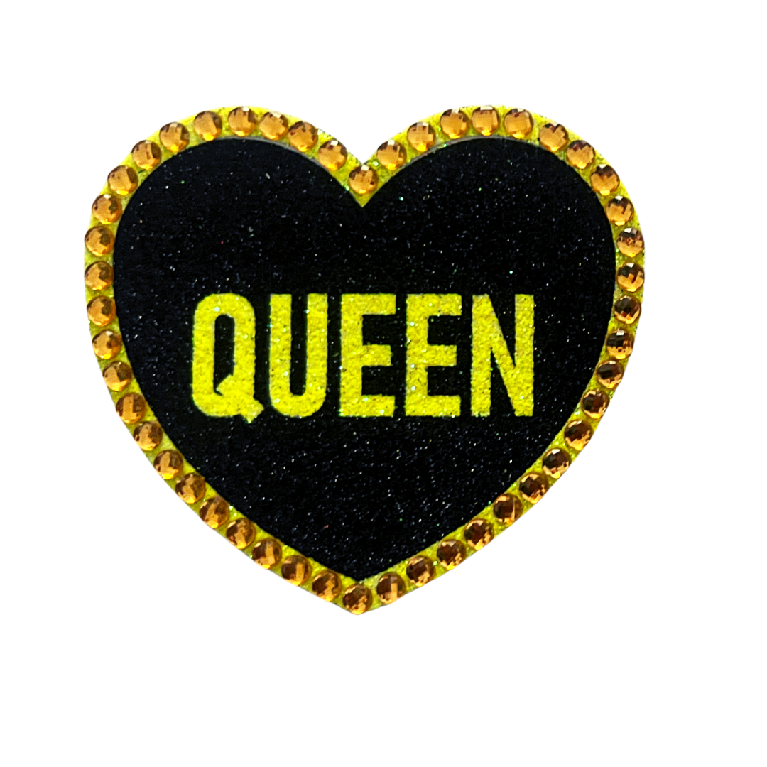 QUEEN BEE Pasties para pezones con forma de corazón con purpurina y cristal, pasty (2 unidades) para carnaval de lencería Burlesque Raves