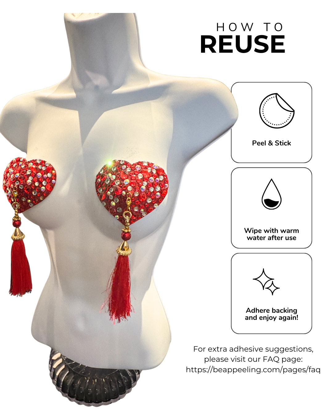 QUEEN OF HEARTS Dirty Martini x Appeeling Gem HEART Pasties with removable tassels (2pcs)
