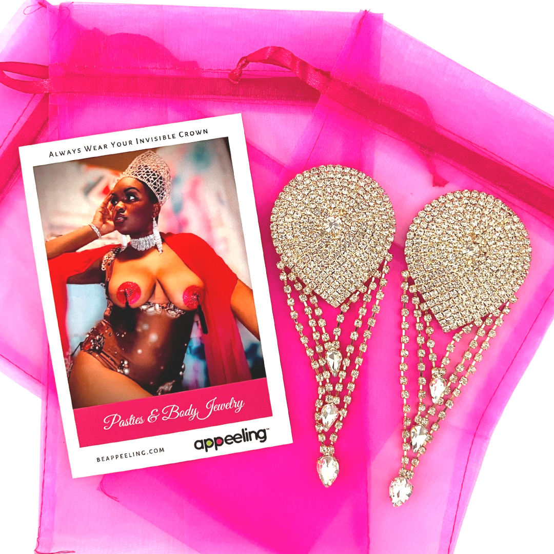 IVANNA LOTT Rhinestone Teardrop Nipple Pasties with Rhinestone Tassels (2pcs), Covers for Festivals, Carnival Raves Burlesque Lingerie