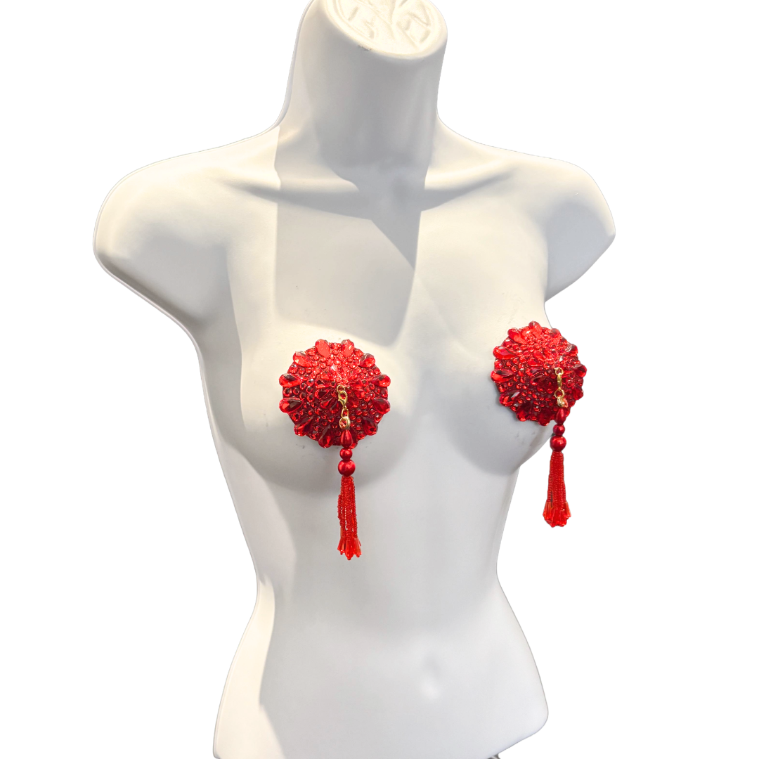 BIJOU  Red, Green or Royal Blue Pasties with Removable Tassels (2pcs)
