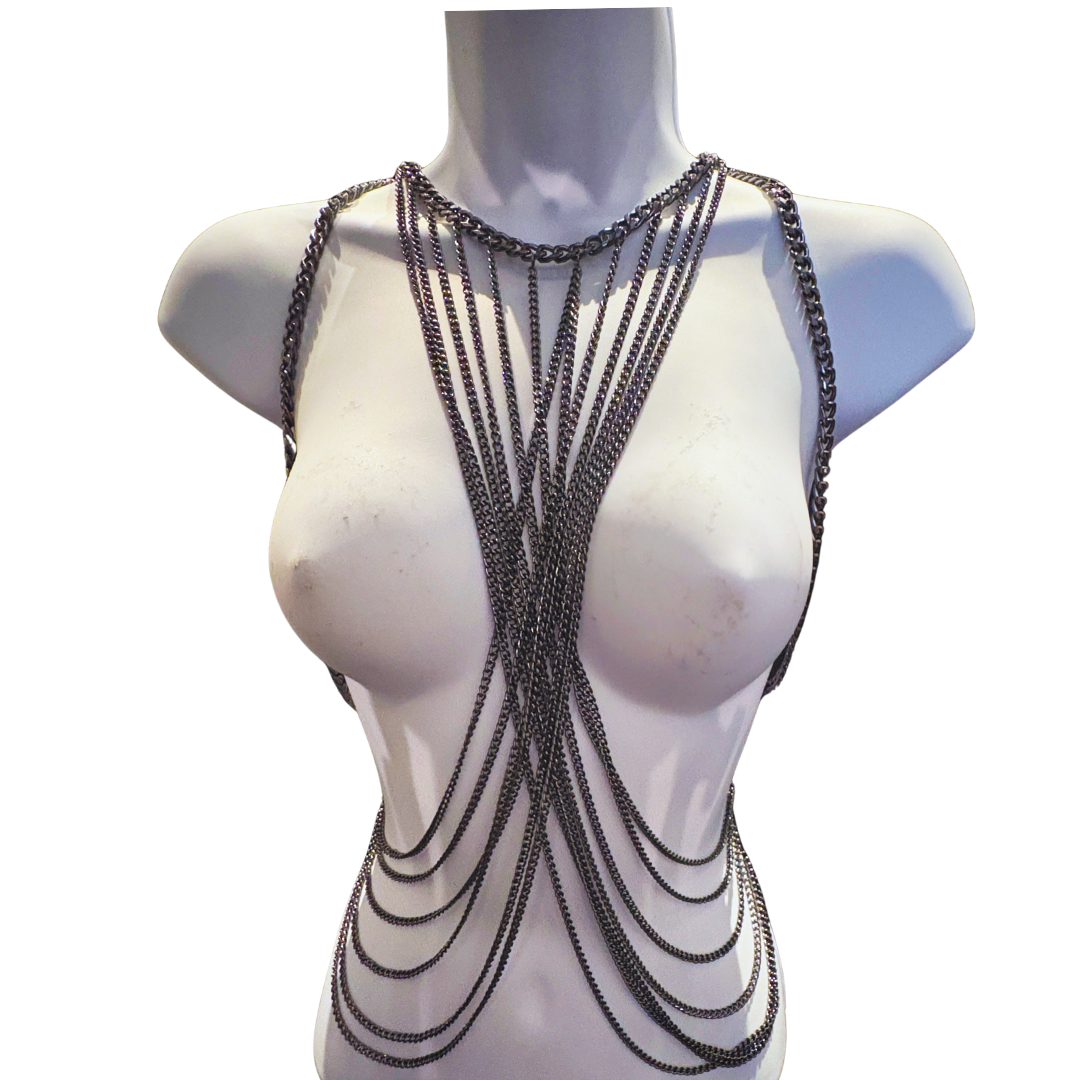 RAVEN Black, Gunmetal Body Chain, Body Jewelry, Harness