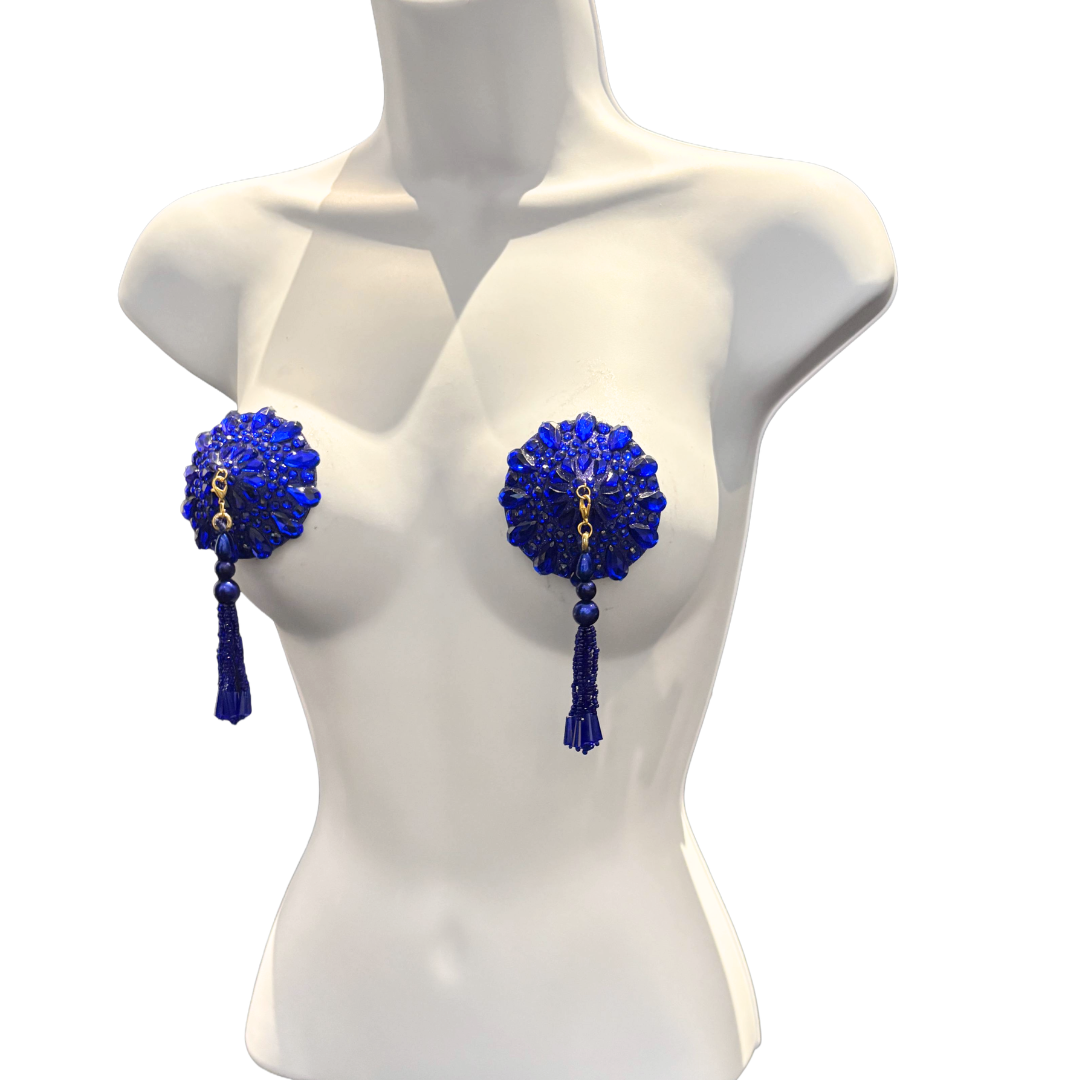 BIJOU  Red, Green or Royal Blue Pasties with Removable Tassels (2pcs)