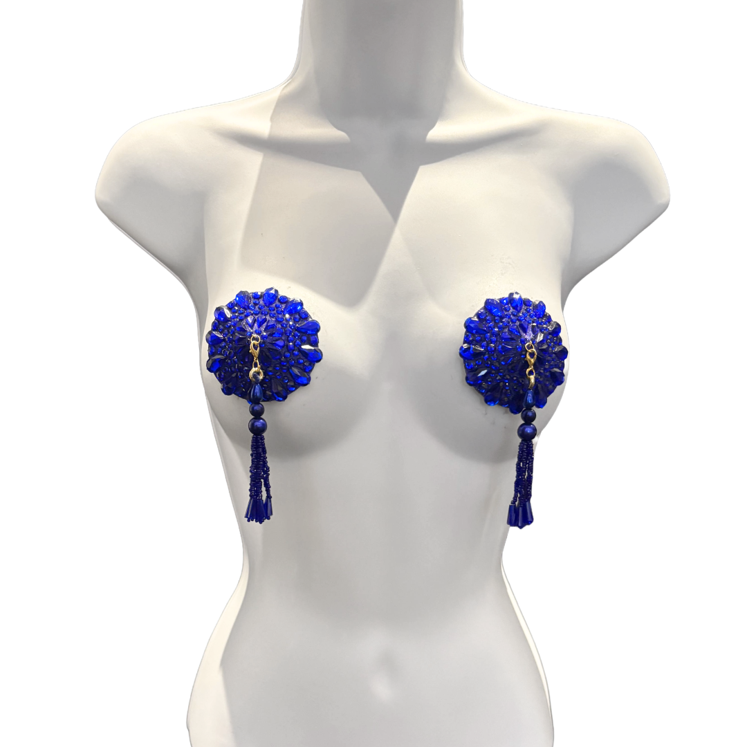 BIJOU  Red, Green or Royal Blue Pasties with Removable Tassels (2pcs)