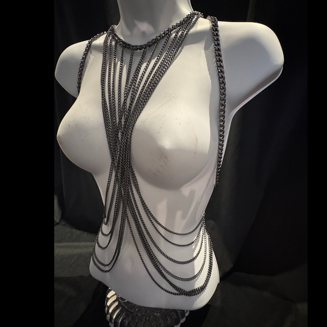 RAVEN Black, Gunmetal Body Chain, Body Jewelry, Harness
