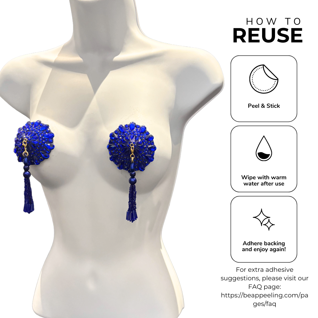 BIJOU  Red, Green or Royal Blue Pasties with Removable Tassels (2pcs)