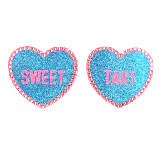 SWEET TART - Cache-tétons en forme de cœur à paillettes et cristal, couvertures (2 pièces) avec titres pour le carnaval de lingerie Burlesque Raves