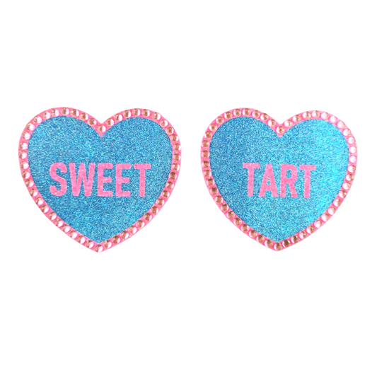 Sweet Tart Glitter &amp; Crystal Heart Shaped Nipple Pasties, Pâteux (2pcs) pour Burlesque Raves Lingerie Carnival