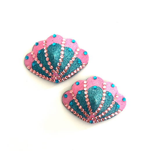 MALIBU MERMAID Shell Pink and Blue Mermaid Nipple Pasties Covers (2pcs) for Burlesque, Rave Lingerie and Festivals